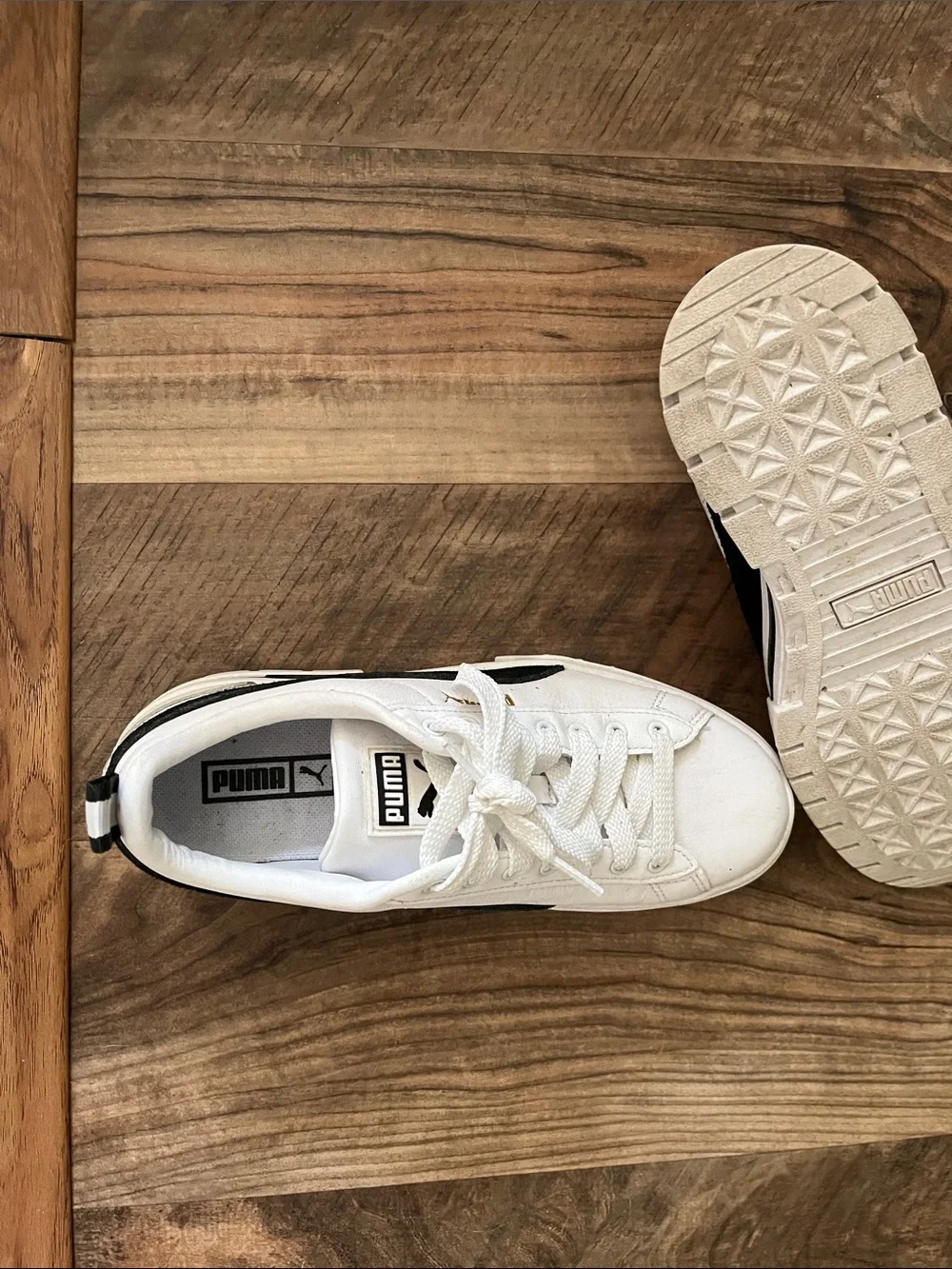 Puma Mayze White and Black Platform Sneakers 7.5